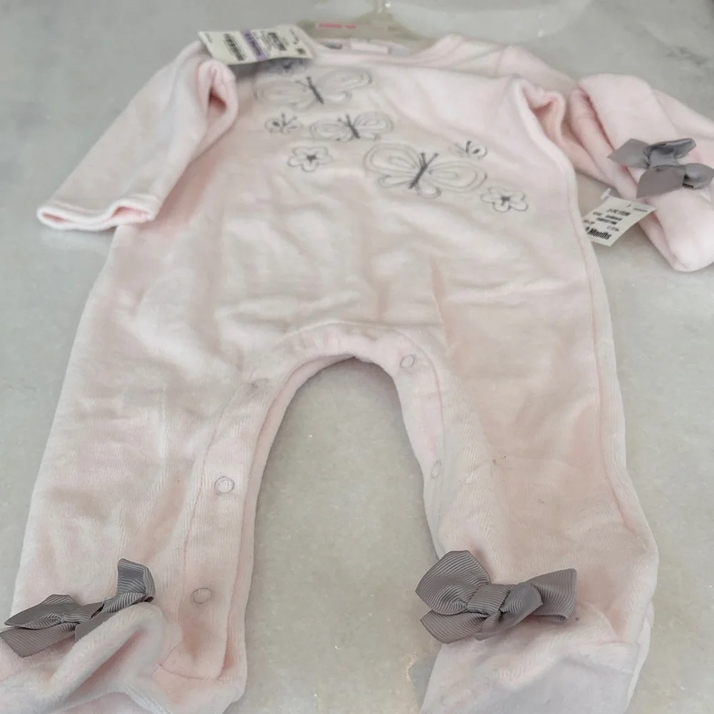 New First Impressions Pink Butterfly Footie and Matching Hat